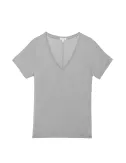V-Neck Tee t-shirt with high neckline stretchy material