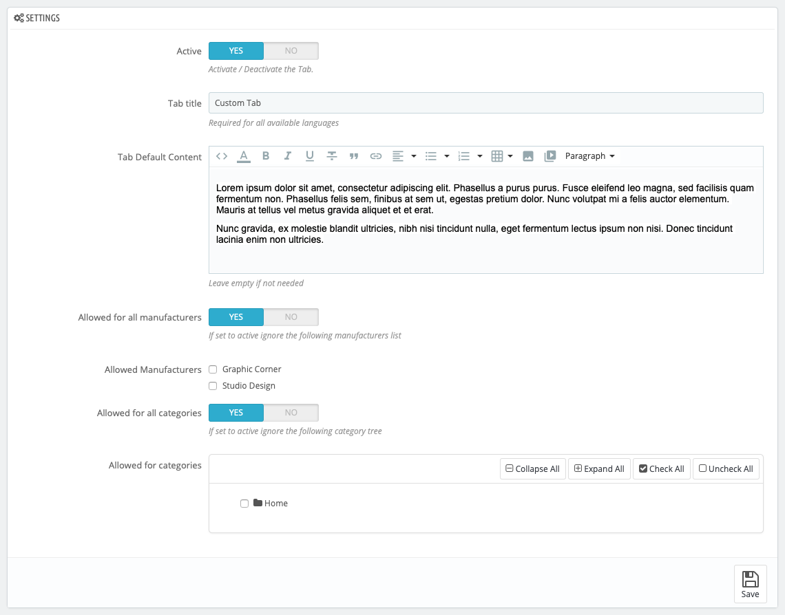 Prestashop Custom Product Tabs